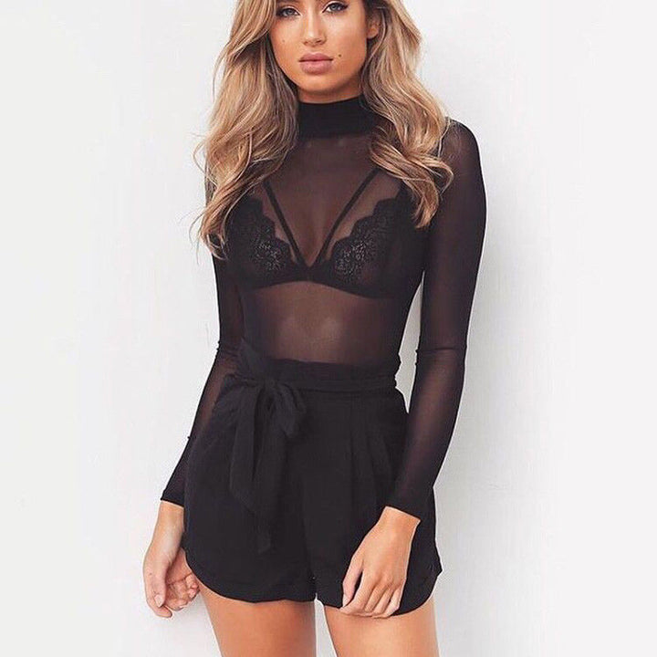 Top dames | Transparante mesh top met lange mouwen