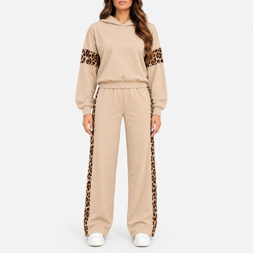Trainingspak dames | Tweedelige set met capuchon en luipaardprint