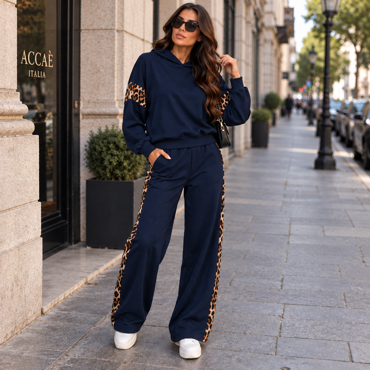 Trainingspak dames | Tweedelige set met capuchon en luipaardprint