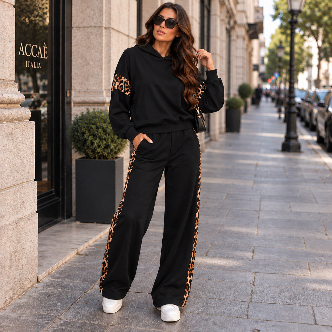 Trainingspak dames | Tweedelige set met capuchon en luipaardprint