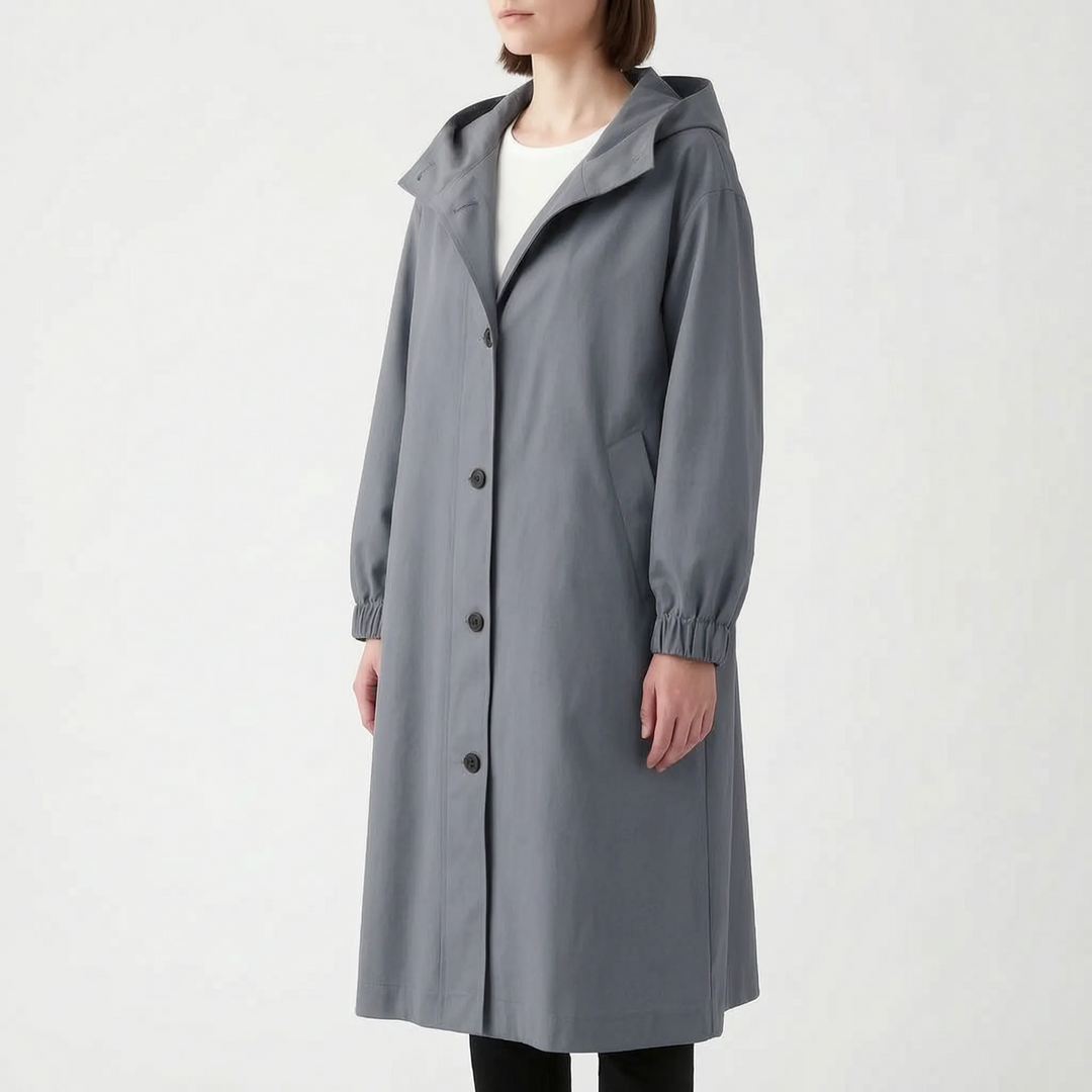 Trenchcoat dames | Lange jas met capuchon en knoopsluiting