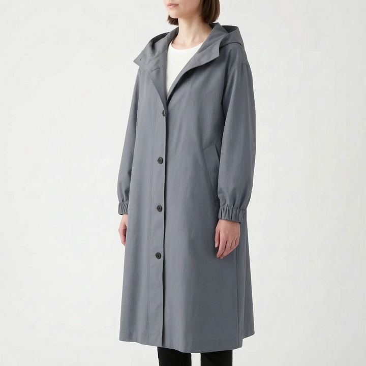 Trenchcoat dames | Lange jas met capuchon en knoopsluiting