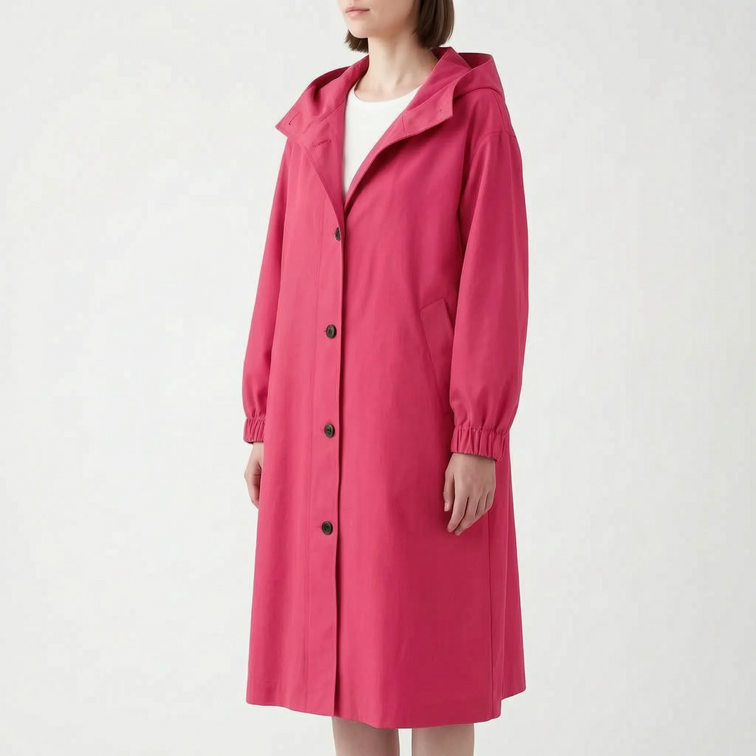 Trenchcoat dames | Lange jas met capuchon en knoopsluiting