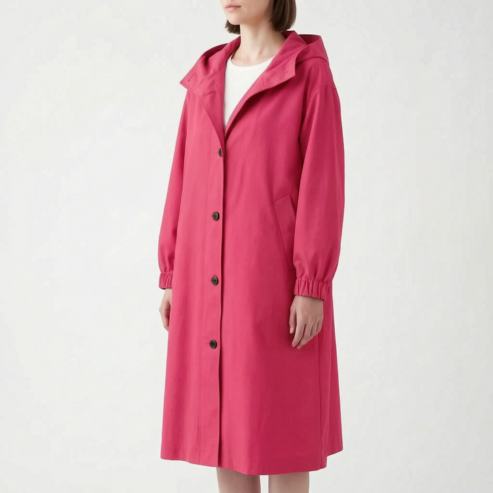 Trenchcoat dames | Lange jas met capuchon en knoopsluiting