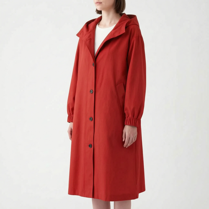 Trenchcoat dames | Lange jas met capuchon en knoopsluiting