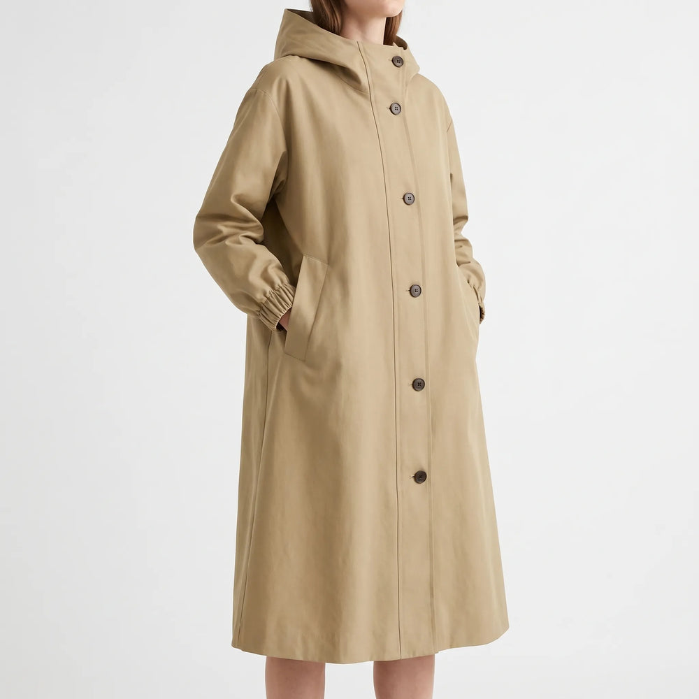 Trenchcoat dames | Lange jas met capuchon en knoopsluiting