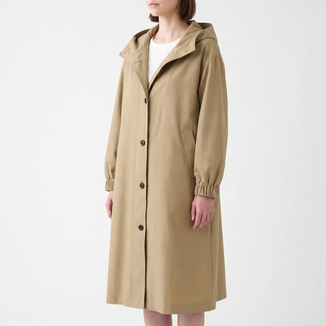 Trenchcoat dames | Lange jas met capuchon en knoopsluiting