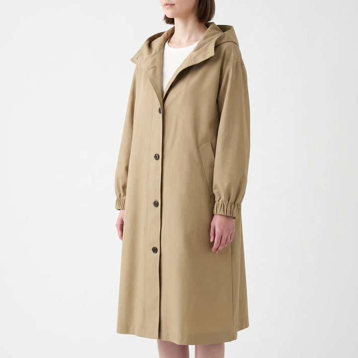Trenchcoat dames | Lange jas met capuchon en knoopsluiting