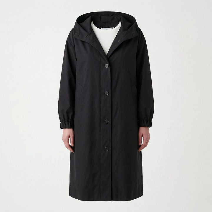 Trenchcoat dames | Lange jas met capuchon en knoopsluiting