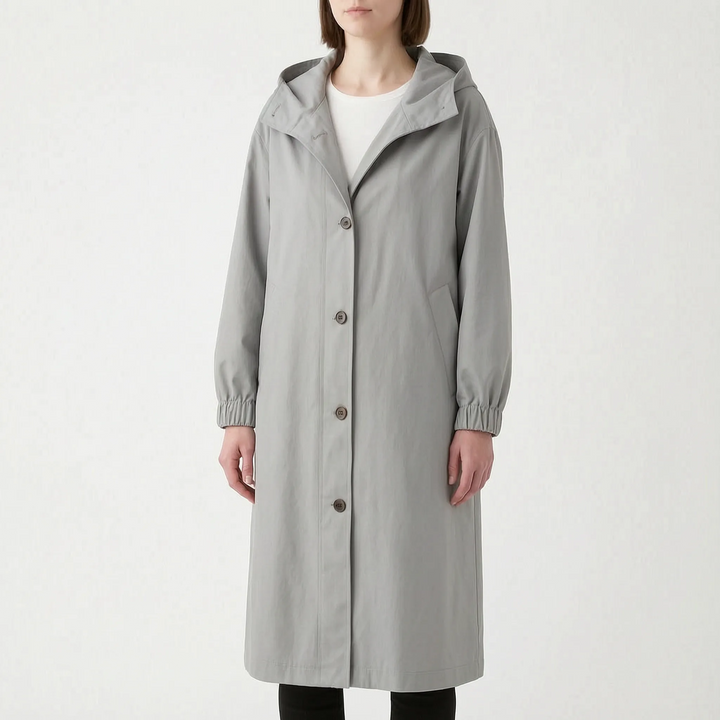 Trenchcoat dames | Lange jas met capuchon en knoopsluiting
