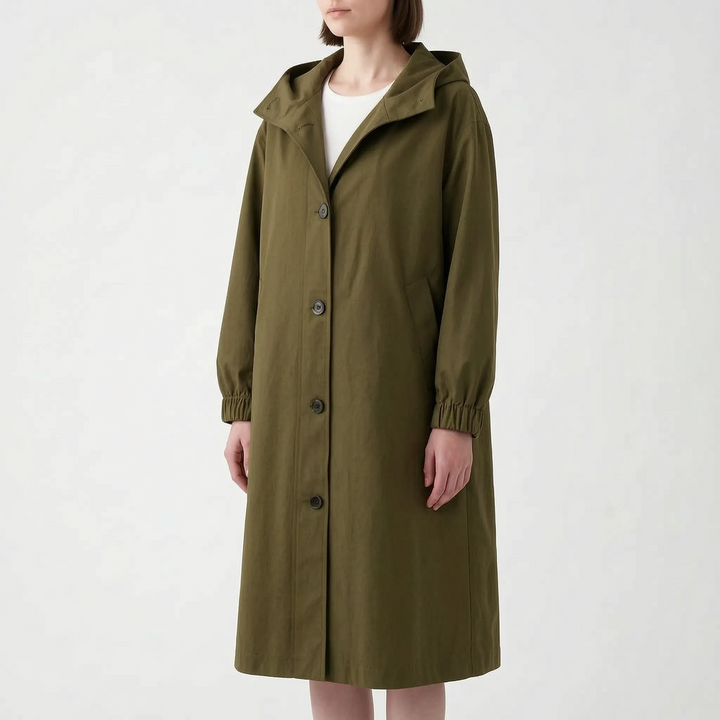 Trenchcoat dames | Lange jas met capuchon en knoopsluiting