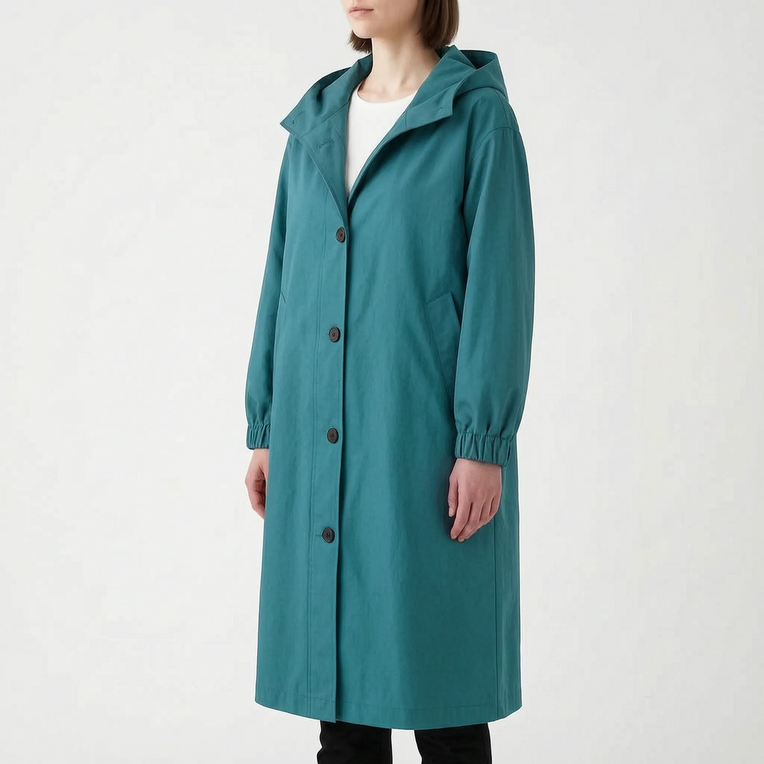 Trenchcoat dames | Lange jas met capuchon en knoopsluiting