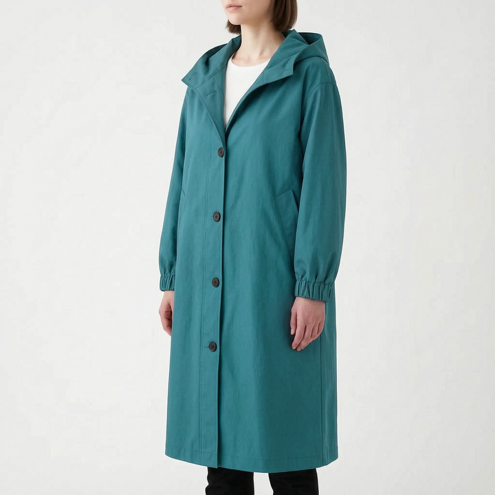 Trenchcoat dames | Lange jas met capuchon en knoopsluiting