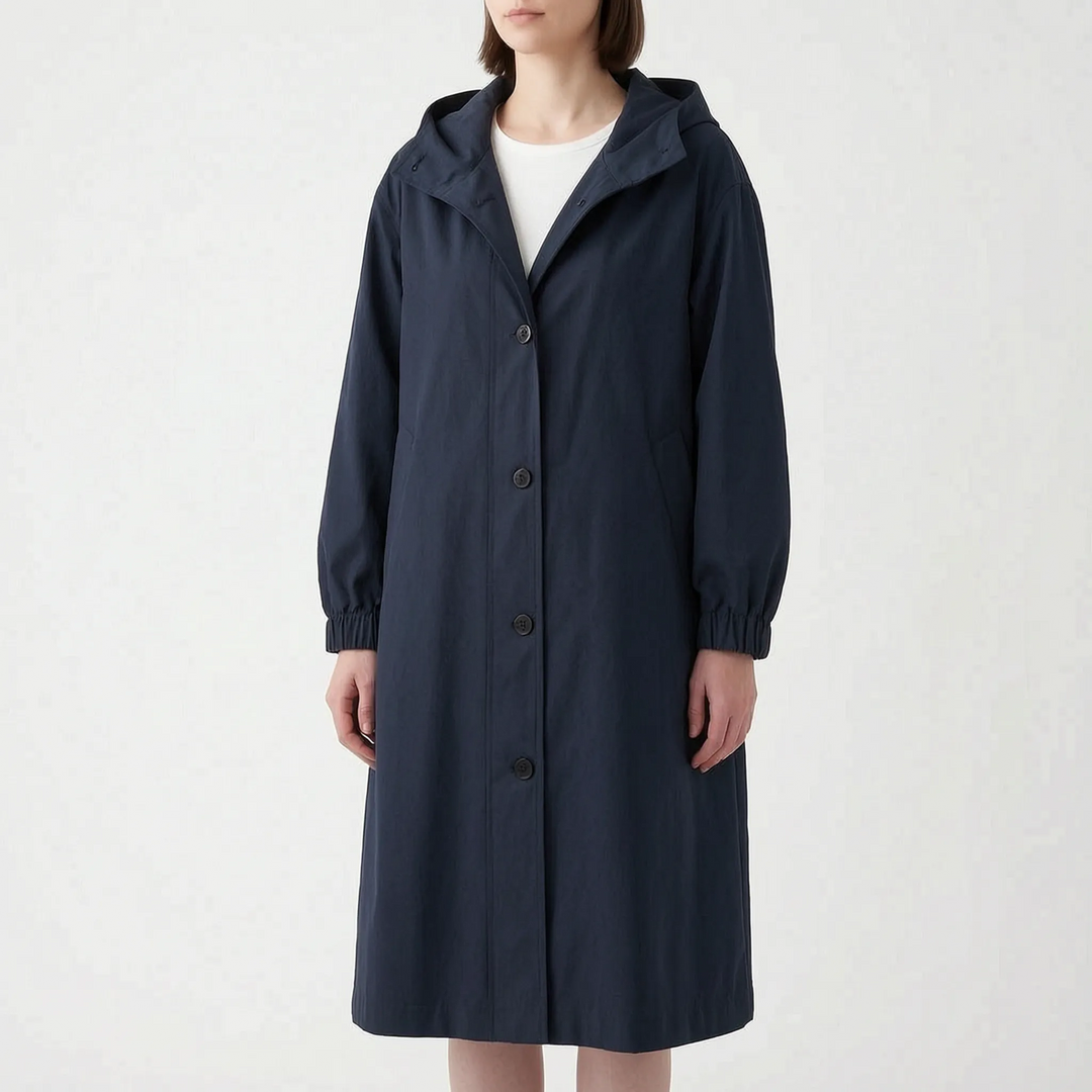 Trenchcoat dames | Lange jas met capuchon en knoopsluiting