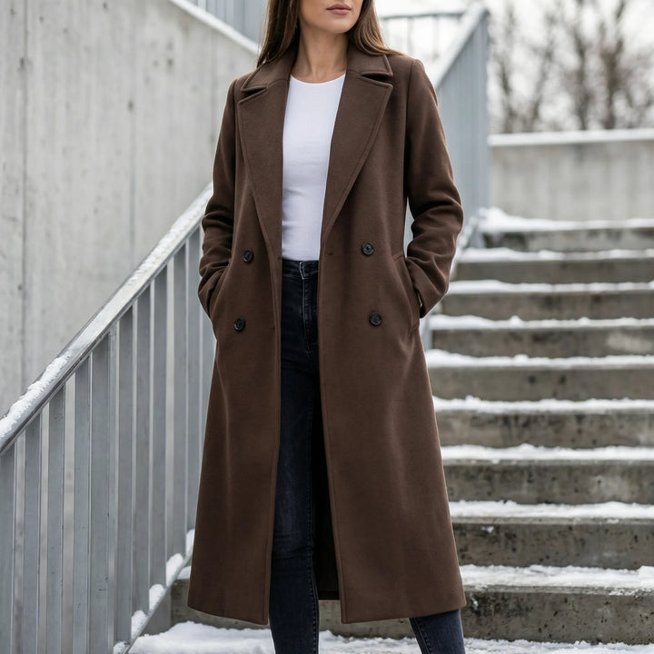 Trenchcoat dames | Lange jas met knopen en klassieke kraag