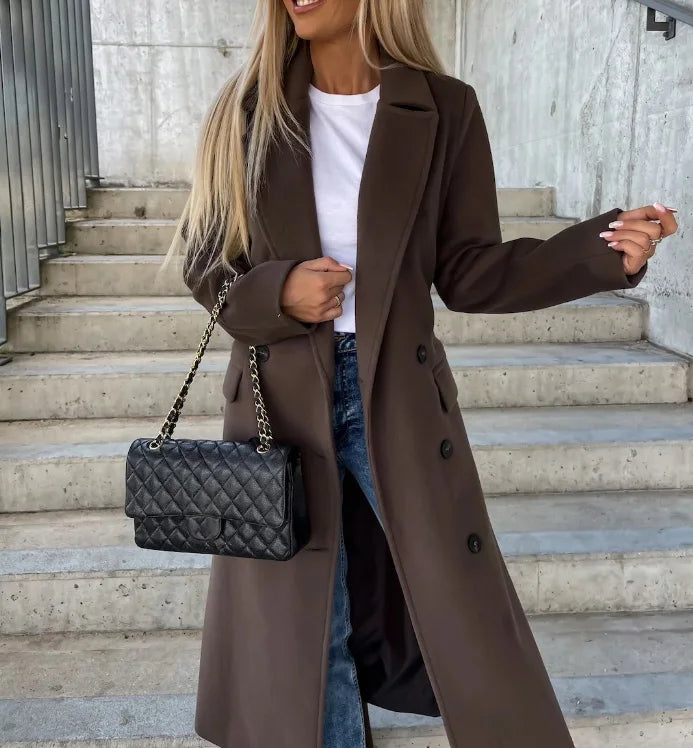 Trenchcoat dames | Lange jas met knopen en klassieke kraag
