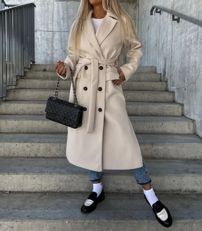 Trenchcoat dames | Lange jas met knopen en klassieke kraag