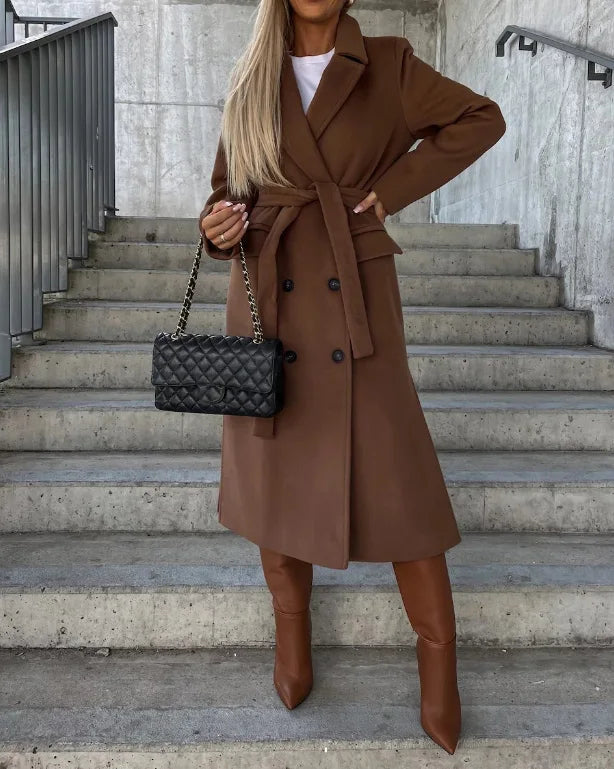 Trenchcoat dames | Lange jas met knopen en klassieke kraag