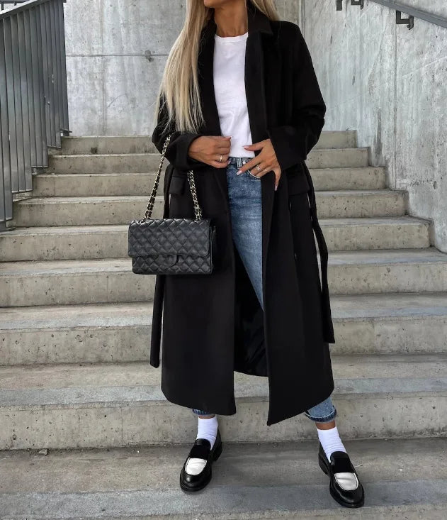 Trenchcoat dames | Lange jas met knopen en klassieke kraag