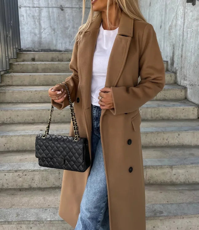 Trenchcoat dames | Lange jas met knopen en klassieke kraag