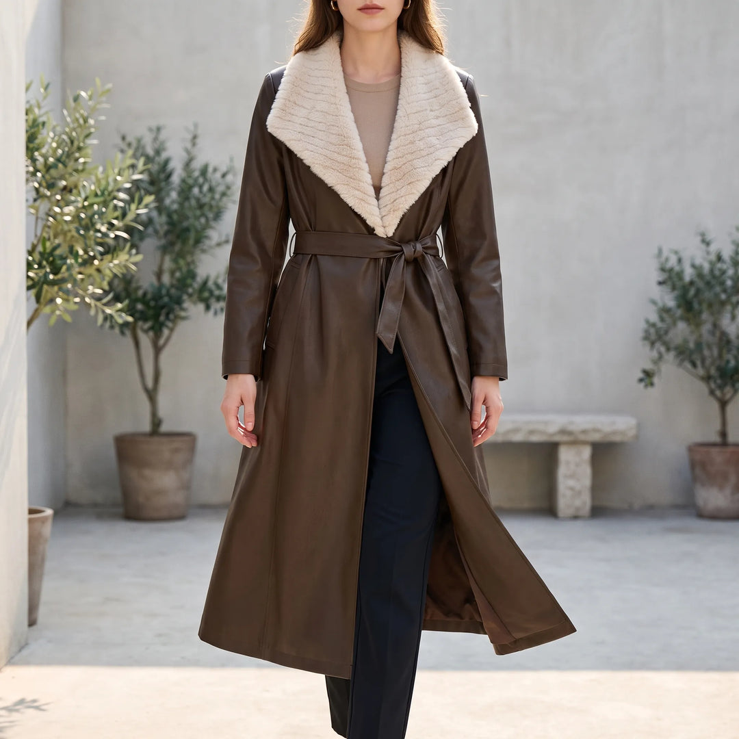 Trenchcoat dames | Lange jas met teddy kraag en ceintuur