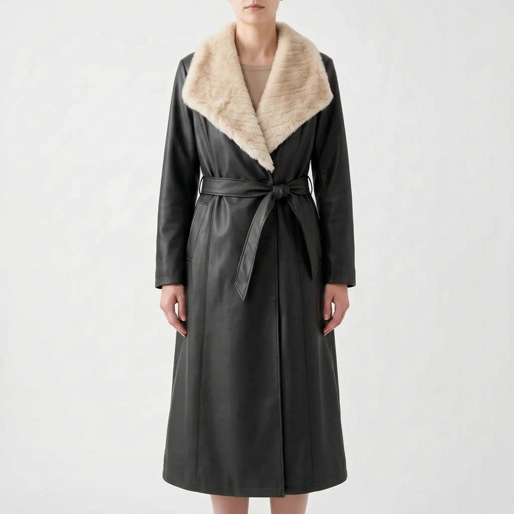 Trenchcoat dames | Lange jas met teddy kraag en ceintuur