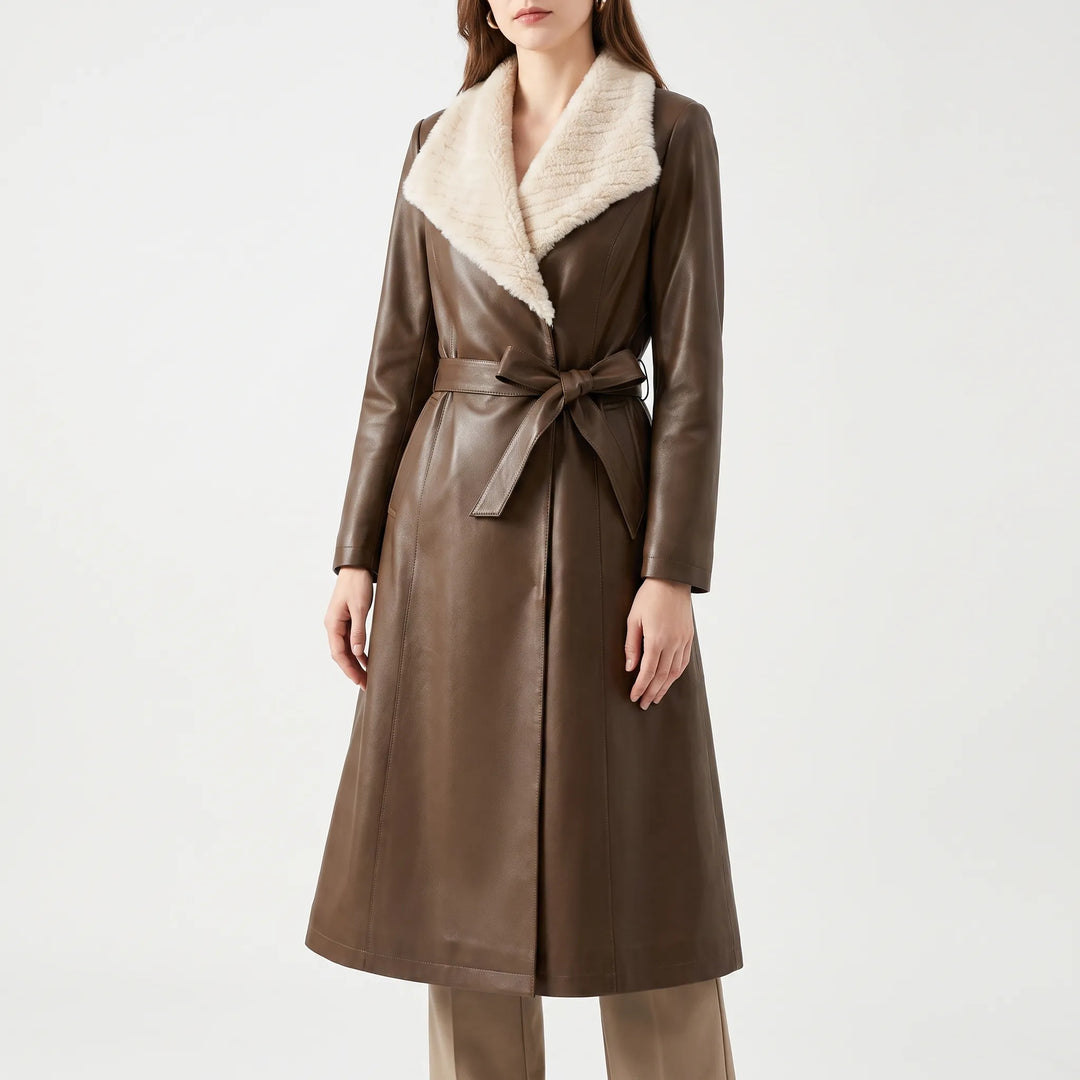 Trenchcoat dames | Lange jas met teddy kraag en ceintuur