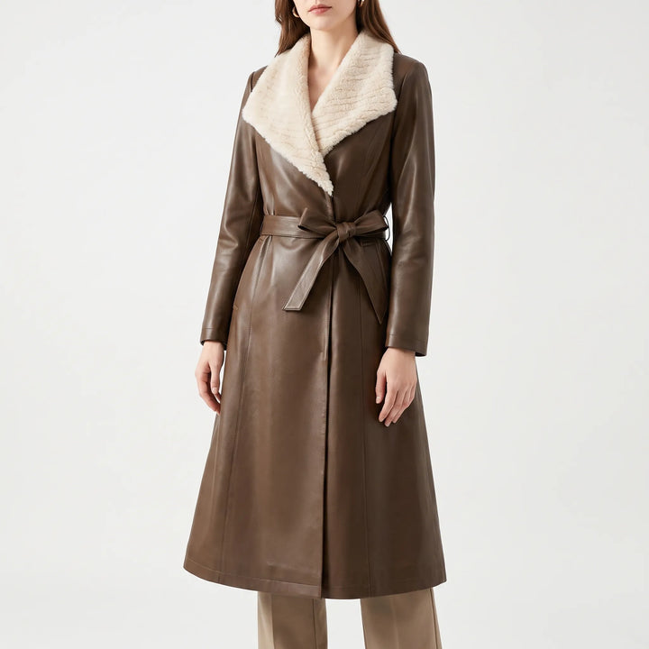 Trenchcoat dames | Lange jas met teddy kraag en ceintuur