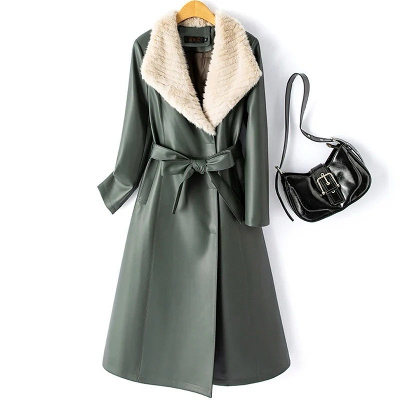 Trenchcoat dames | Lange jas met teddy kraag en ceintuur