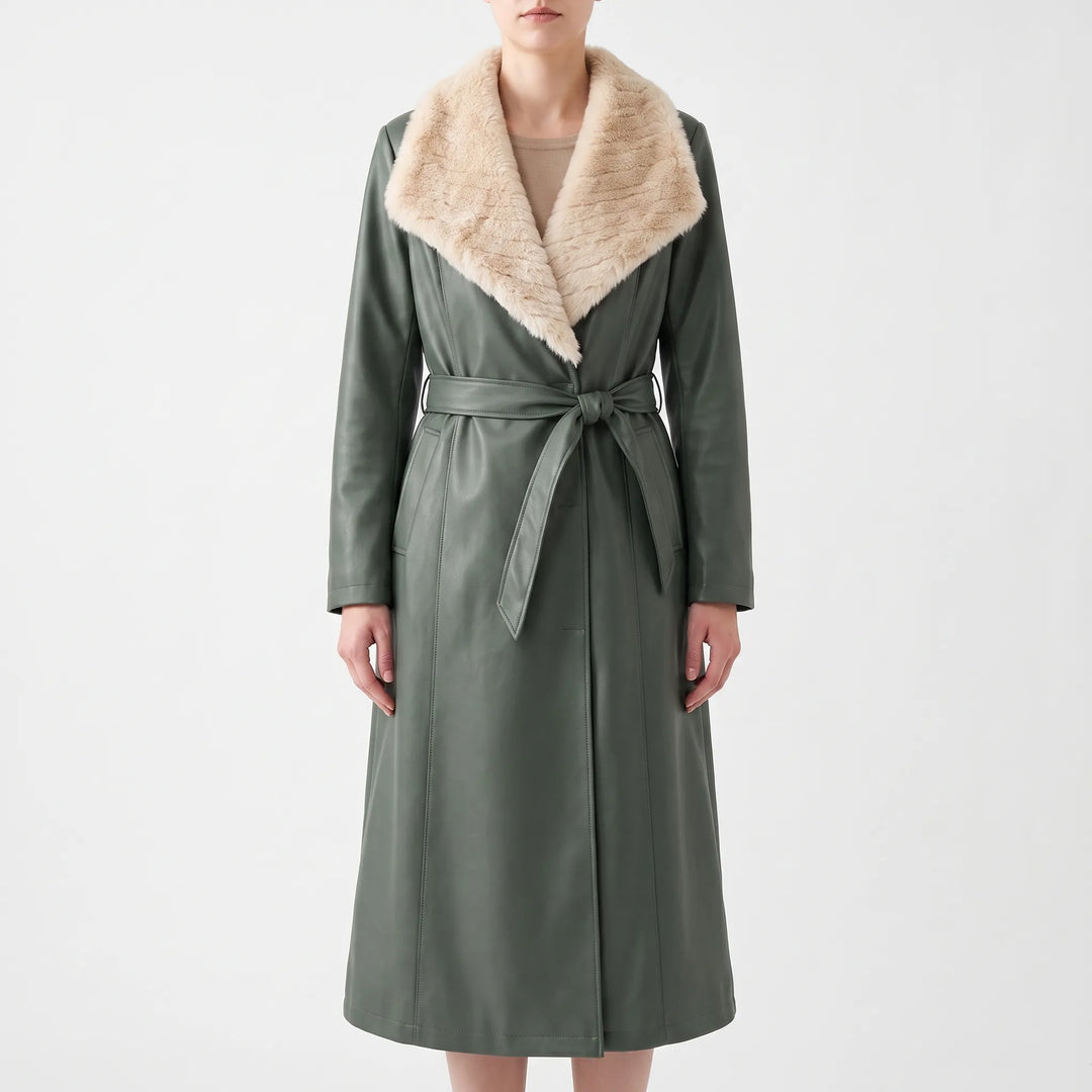 Trenchcoat dames | Lange jas met teddy kraag en ceintuur