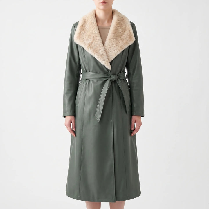 Trenchcoat dames | Lange jas met teddy kraag en ceintuur