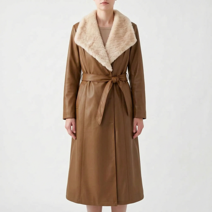 Trenchcoat dames | Lange jas met teddy kraag en ceintuur