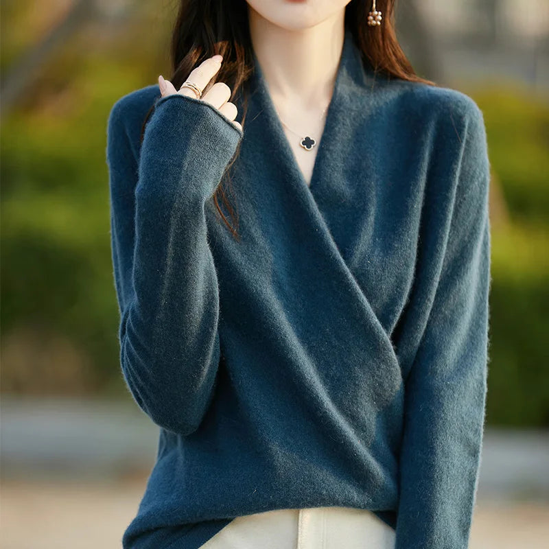 Trui dames | Elegant overslagmodel met v-hals en lange mouw