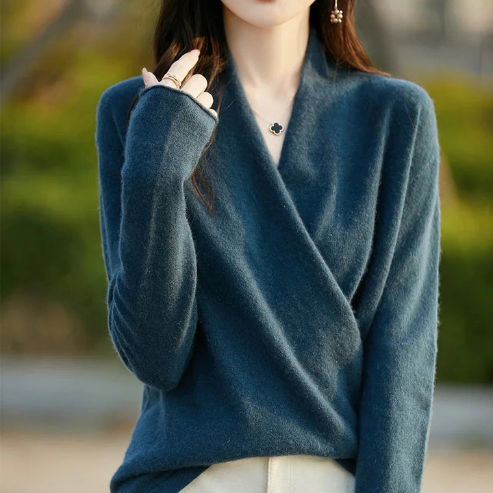 Trui dames | Elegant overslagmodel met v-hals en lange mouw