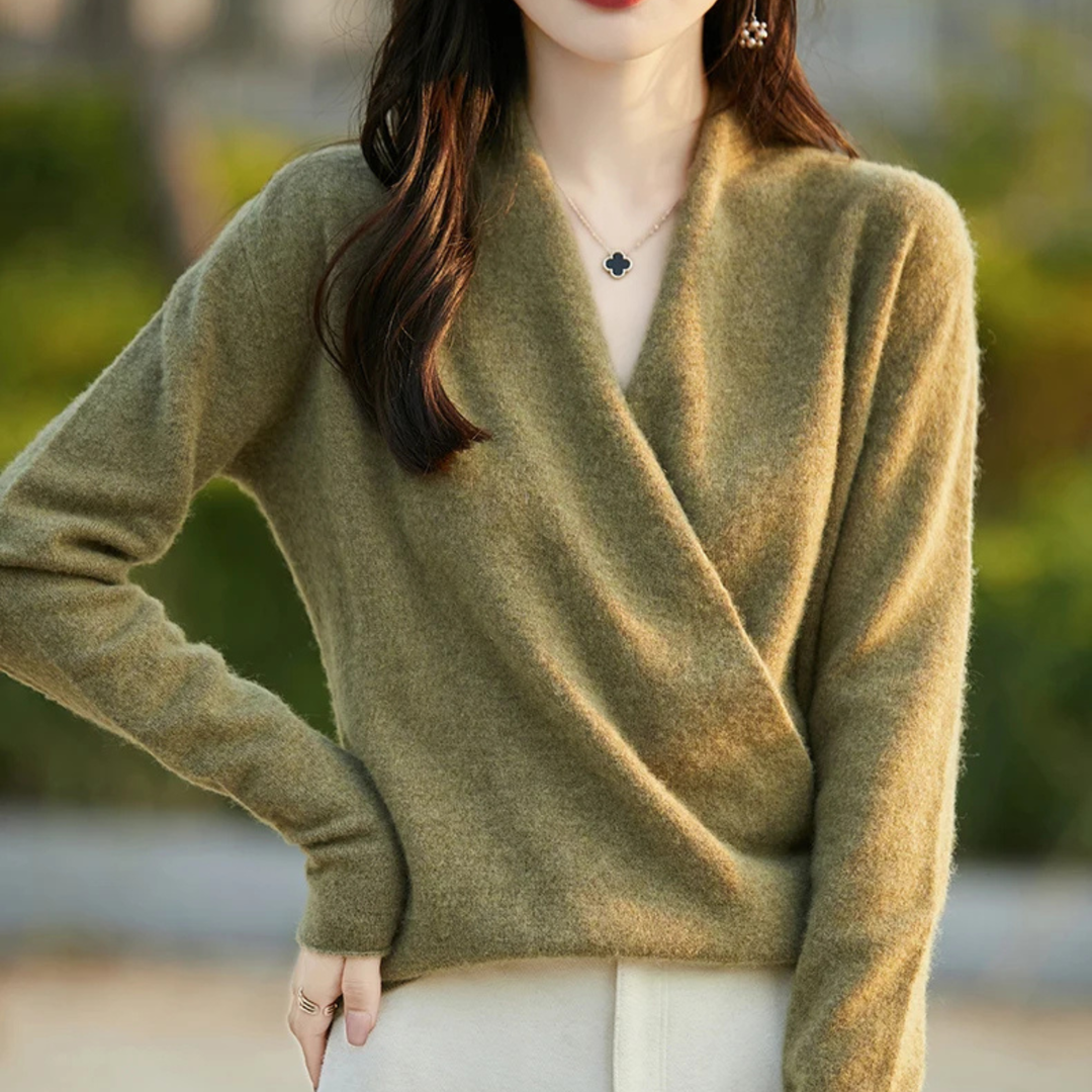 Trui dames | Elegant overslagmodel met v-hals en lange mouw