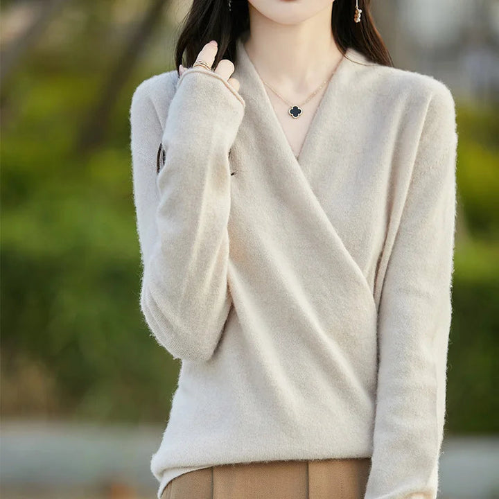 Trui dames | Elegant overslagmodel met v-hals en lange mouw