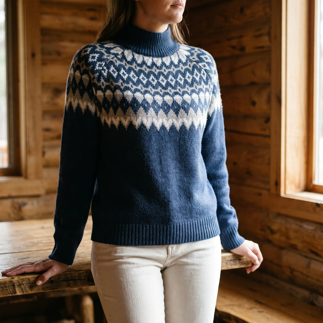 Trui dames | Gebreid model met col en Scandinavisch patroon