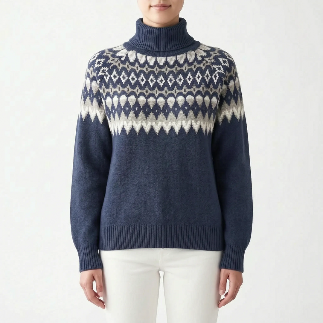 Trui dames | Gebreid model met col en Scandinavisch patroon