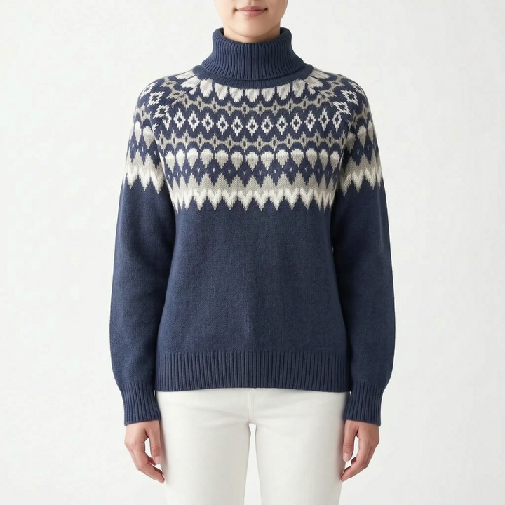 Trui dames | Gebreid model met col en Scandinavisch patroon