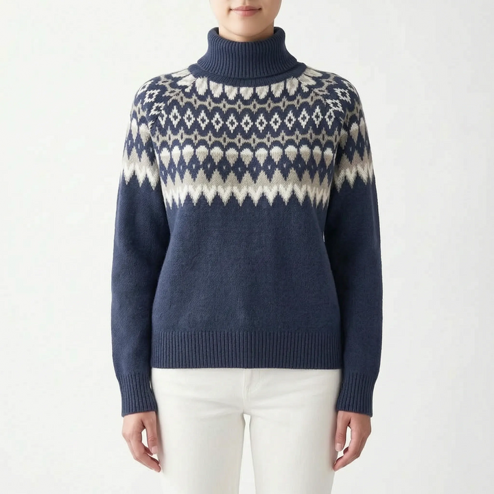 Trui dames | Gebreid model met col en Scandinavisch patroon