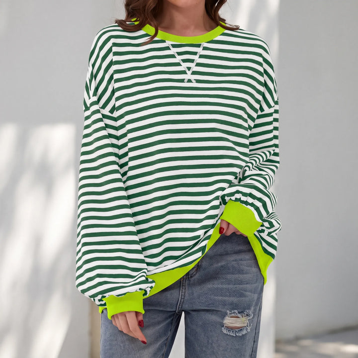 Trui dames | Groen gestreept oversized model met ronde hals