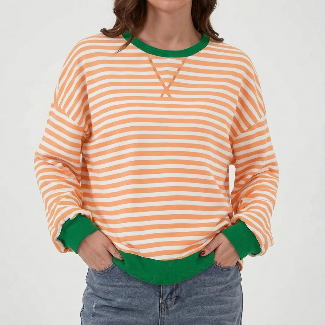 Trui dames | Groen gestreept oversized model met ronde hals