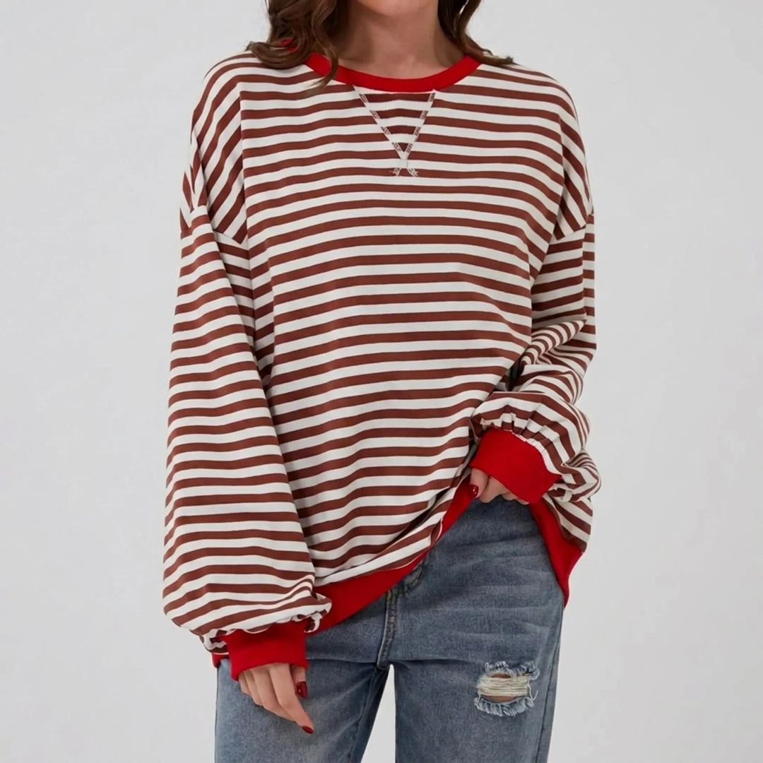 Trui dames | Groen gestreept oversized model met ronde hals