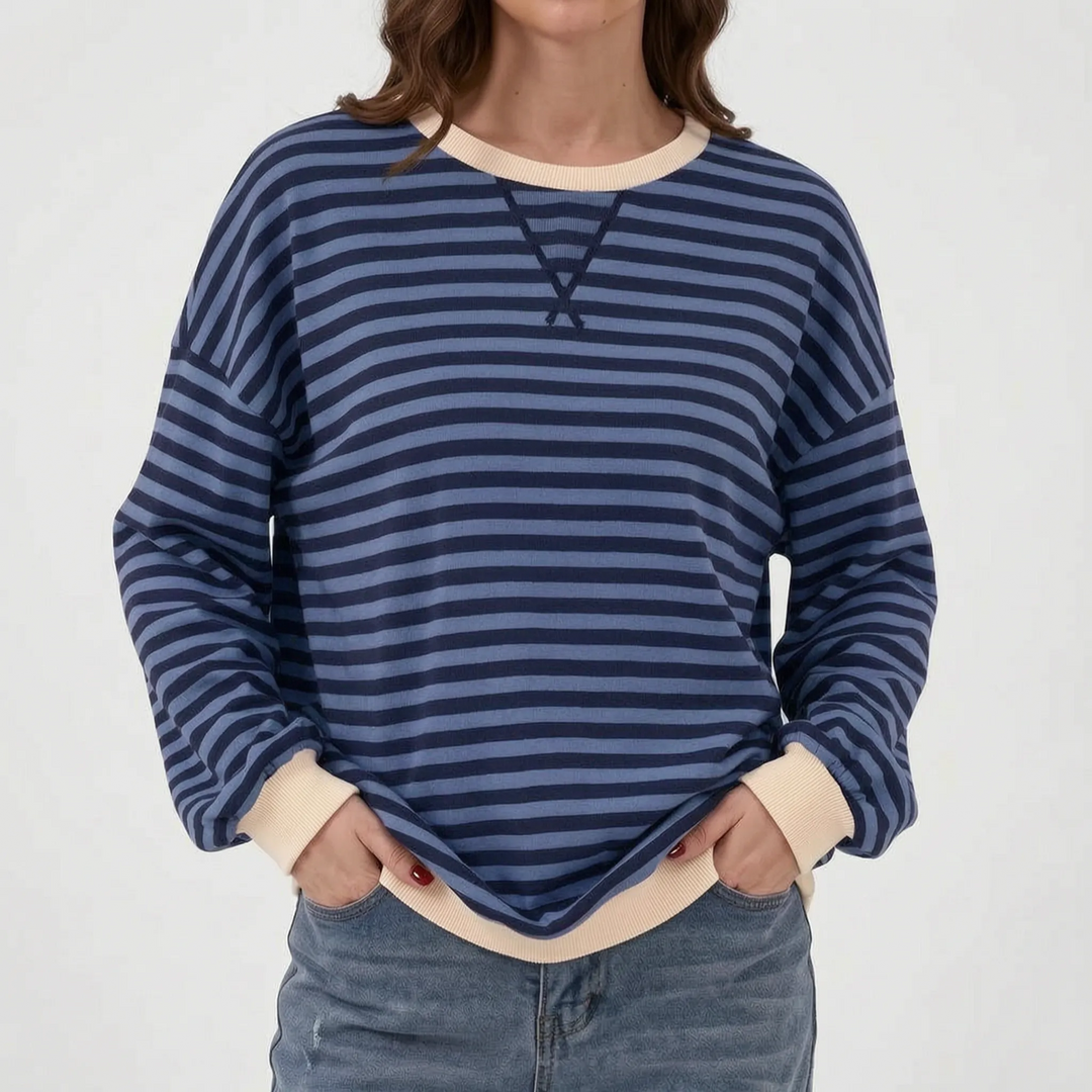 Trui dames | Groen gestreept oversized model met ronde hals