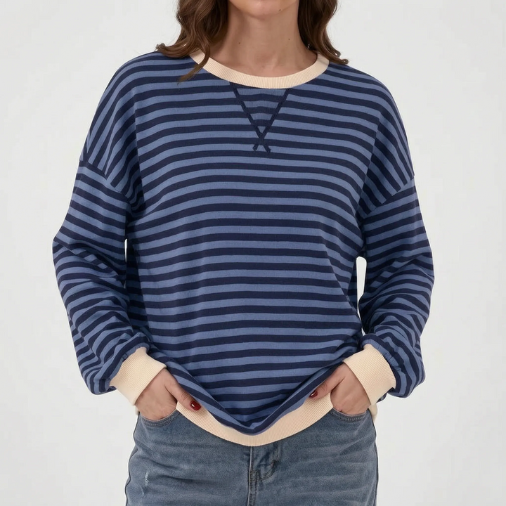 Trui dames | Groen gestreept oversized model met ronde hals