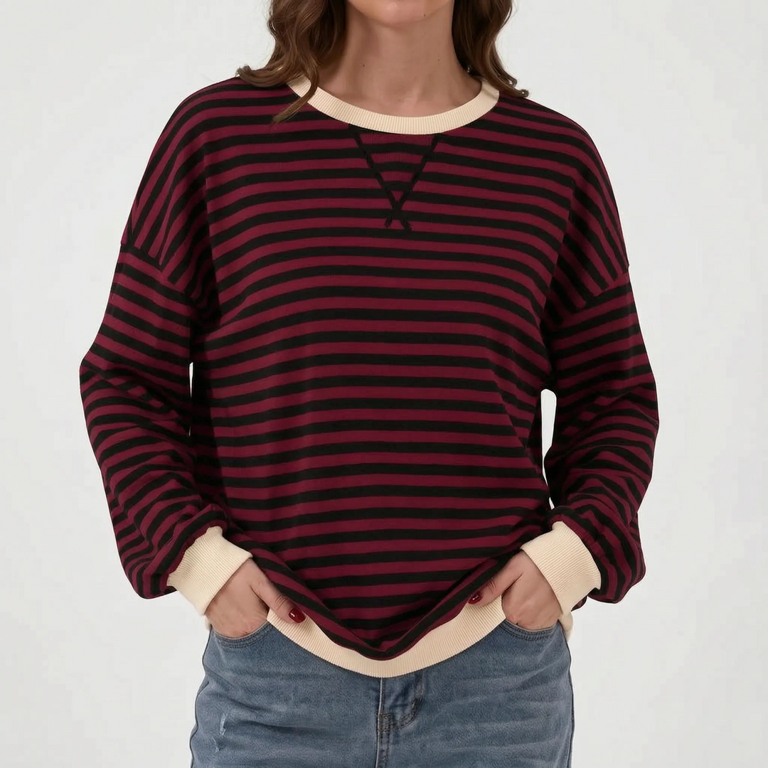 Trui dames | Groen gestreept oversized model met ronde hals