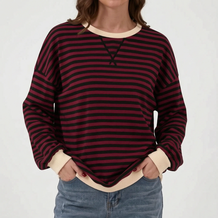 Trui dames | Groen gestreept oversized model met ronde hals