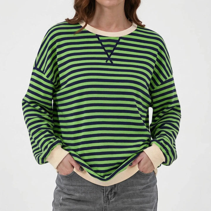 Trui dames | Groen gestreept oversized model met ronde hals