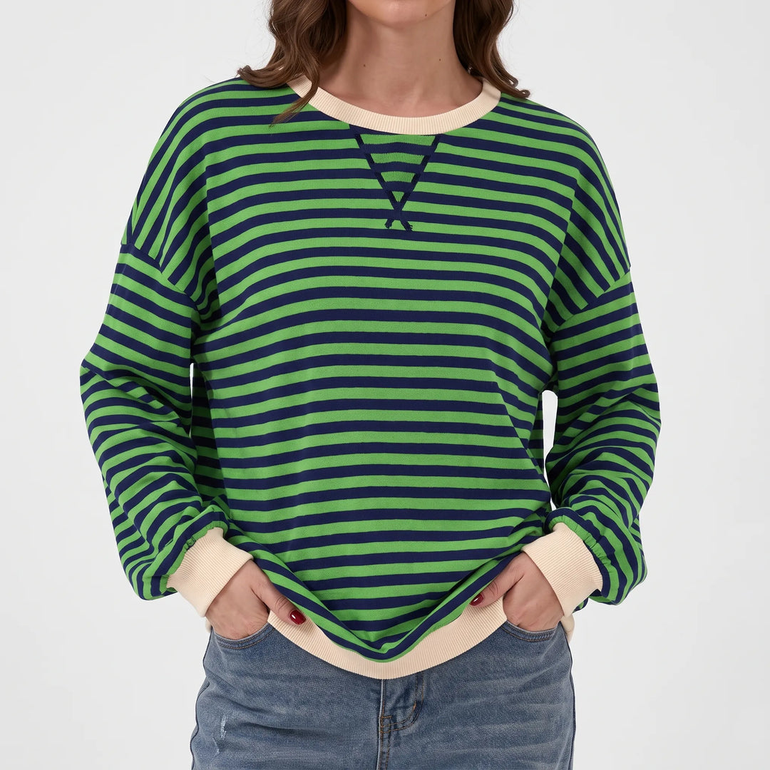 Trui dames | Groen gestreept oversized model met ronde hals