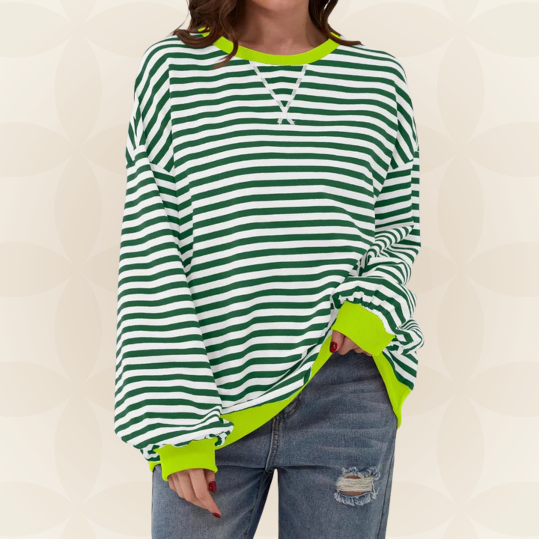 Trui dames | Groen gestreept oversized model met ronde hals